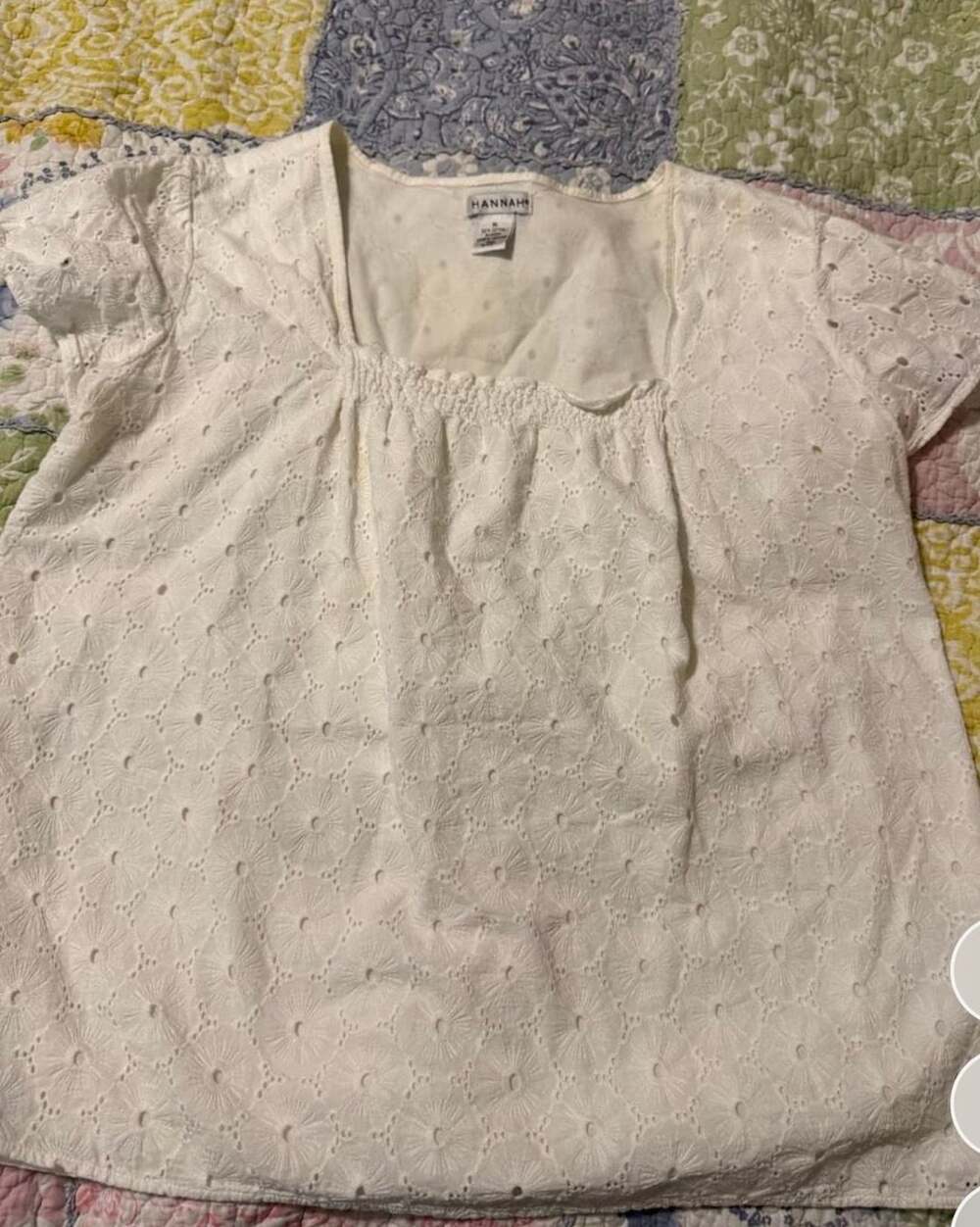 Hannah White Eyelet Square Neck Short Sleeve Top XL